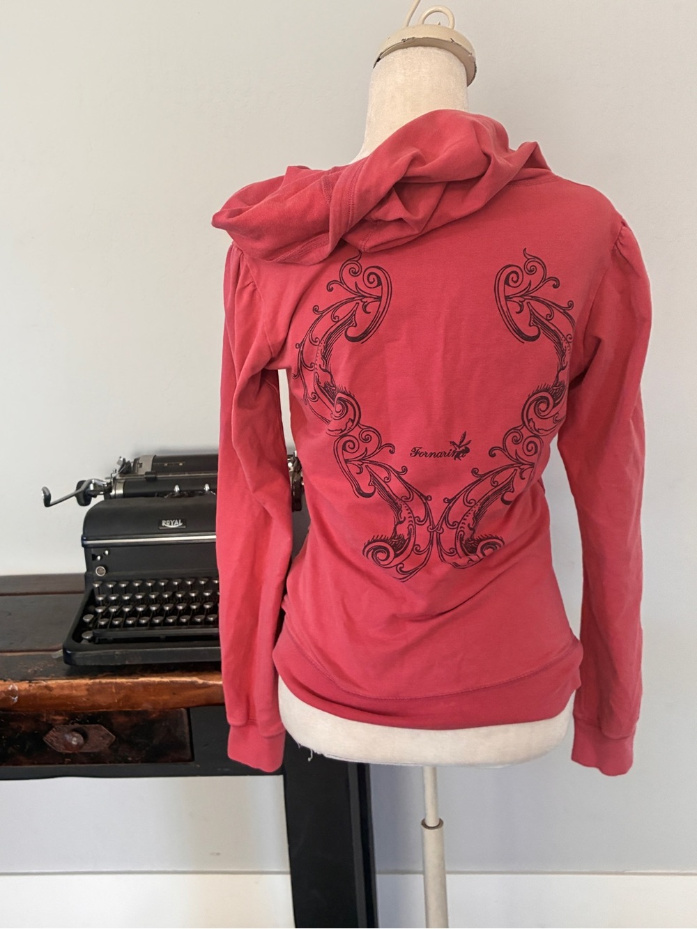 Fornarina Y2K Vintage Coral Pink Graphic Back Pullover Hoodie - Size Medium